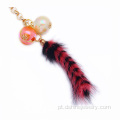 Luxo personalizado Fox Fur cauda Keychain liga pingente chaveiro